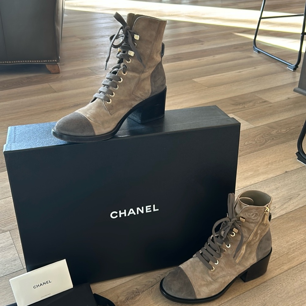 Good Condition Chanel Suede Zip/Tie Boots (sz 39.5)